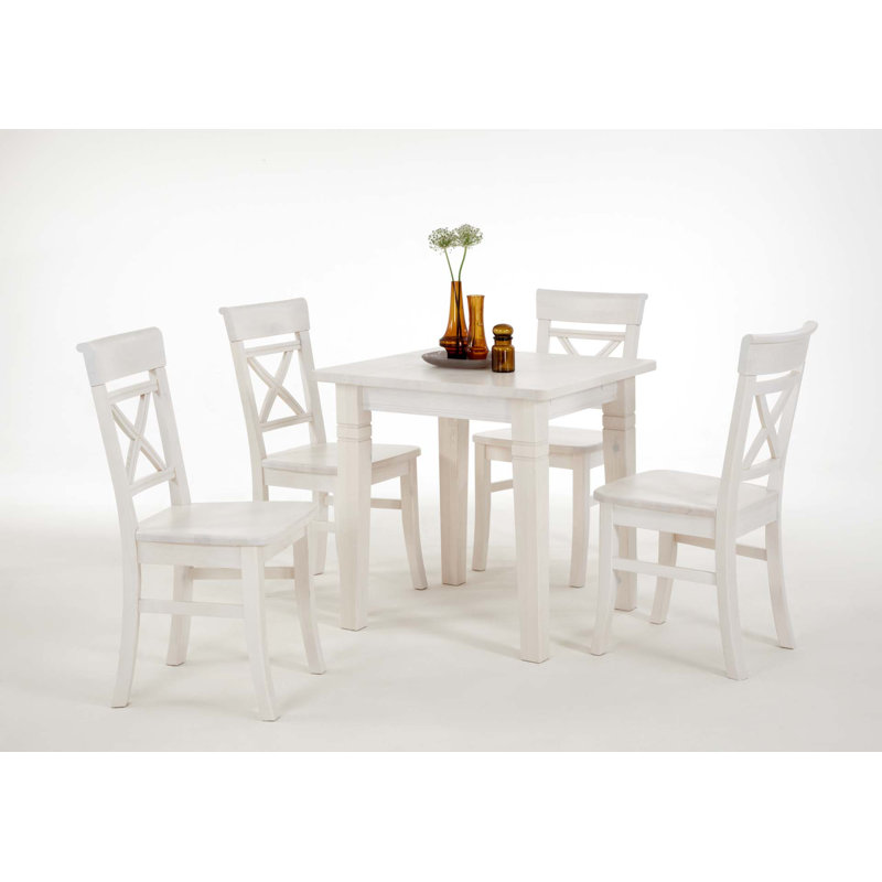 Pols Pine Solid Wood Dining Table, Stained and varnished white/White