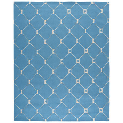 Tapis bleu / ivoire en coton touffeté à la main Asbed