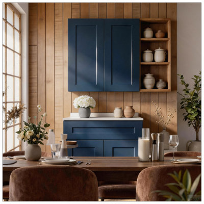 Armoire murale 33 po en bois massif bleu marine avec 2 tablettes réglables prêtes à assembler pour la cuisine, la salle de bain, la buanderie et le garage (l 33 po x P 12 po x H 30 po)