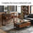 Hadaway Solid Acacia Wood Coffee Table with Storage - Dual-Sided Drawers Industrial Center Table - Herringbone Modern Farmhouse