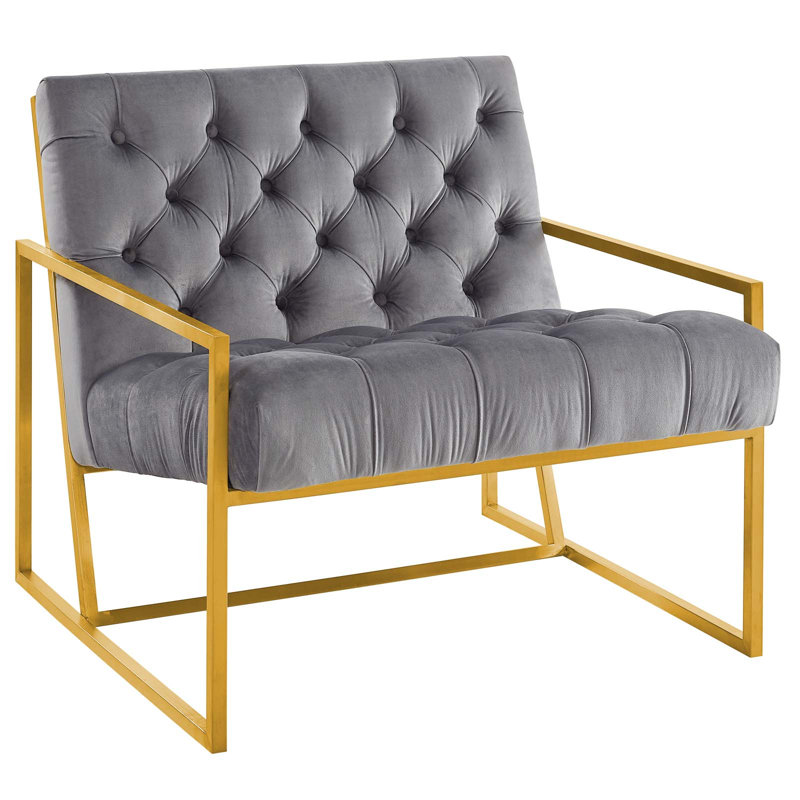Chaise d'appoint rembourrée en acier inoxydable, Velours, Gris