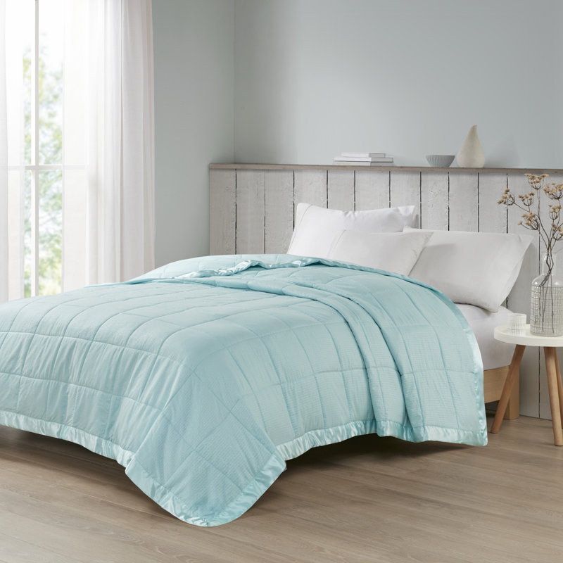 Aqua Full Down Alternative Blanket with Satin Trim