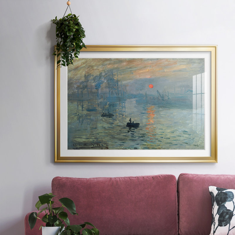 Lever de soleil encadré sur papier par Claude Monet, Or, H 27 po x l 39 po x P 1,5 po