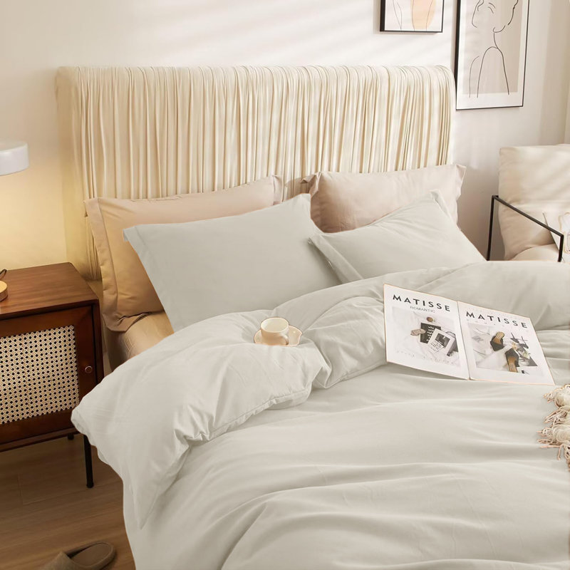 Ultra Soft 3-Piece Dyed Duvet Cover Set With Pillowcases, Cream, Super King Duvet Cover + 2 Standard Pillowcases