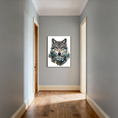 Portrait d'un loup dans un paysage forestier, toile tendue sur châssis, ensemble de 1