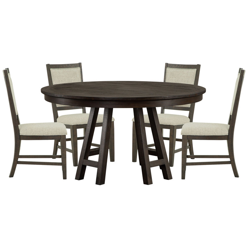 Lyndsey 52" Round Dining Table With 4 Upholstered Side Chairs, 5 Pieces: Table, 4 Chairs