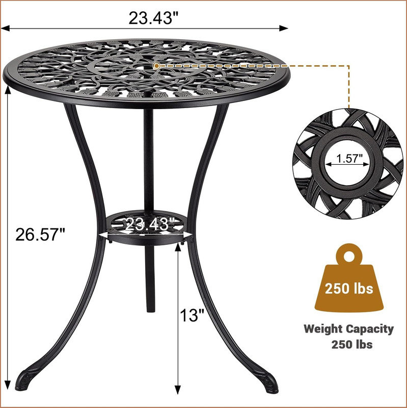 Round Outdoor Bistro Table With Umbrella Hole , 59.5cm cm W 59.5cm cm D