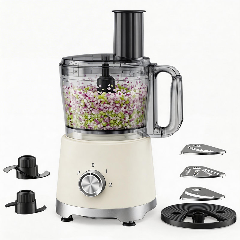10-Cup Food Processor, 600W Vegetable Chopper for Slicing, Dishwasher Safe Parts, White