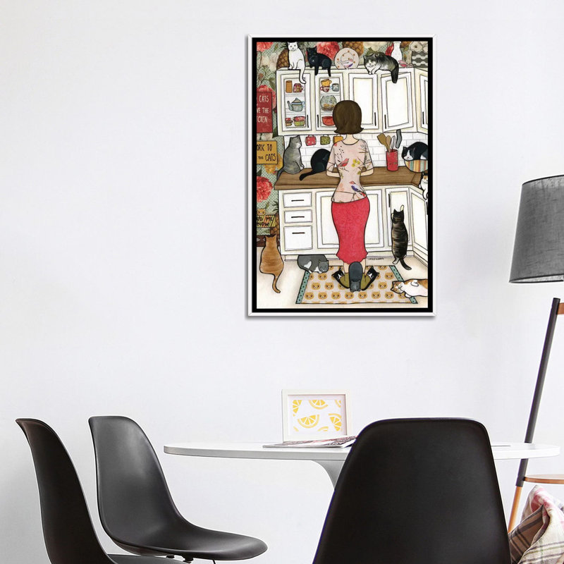« Feed the Cats » par Jamie Morath-impression, H 40 po x l 26 po x P 1,5 po, Pas de tapis, Toile blanche encadrée