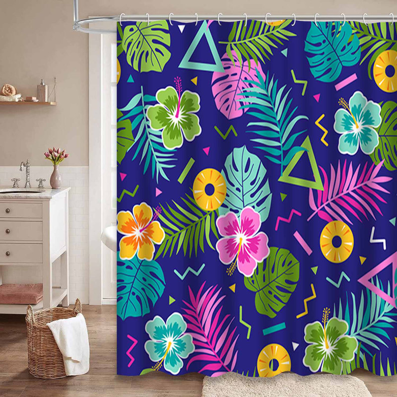 Rideau de douche imperméable à motif floral tropical avec 12 crochets Aloha, L 72 po x l 78 po