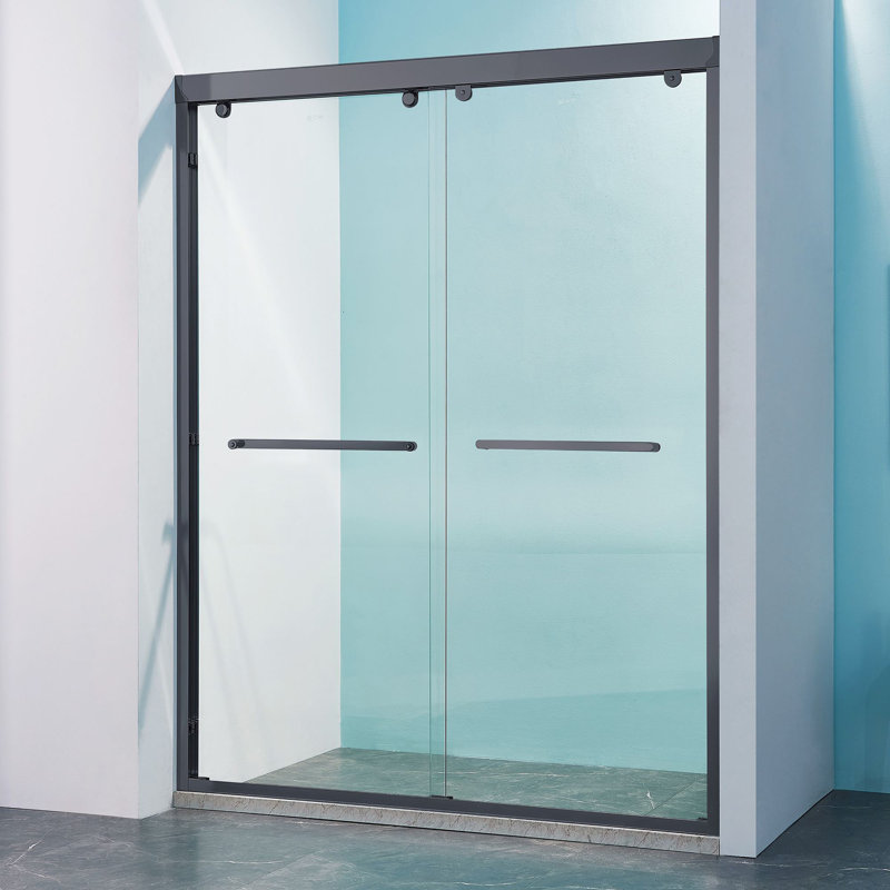 60" Matte Black Aluminum Framed Double Sliding Shower Door