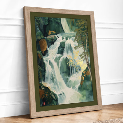 Cascading Waterfall Scandinavian - Framed Print