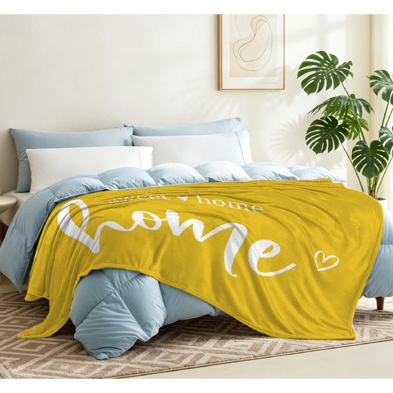 Jeté en molleton jaune ultra doux en flanelle, inscription Home Sweet, Throw 50" x 60"