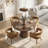 Modern 46" Round Dining Set with 4 Chenille Upholstered Barrel Arm Chairs-2119643242-2119643241