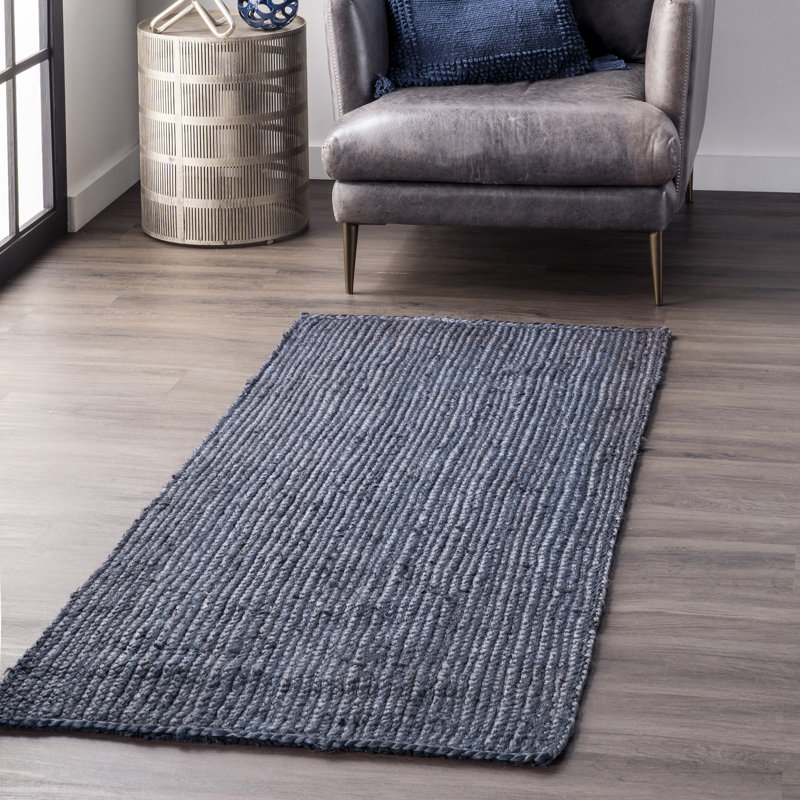 Berowalt Farmhouse Handmade Tufted Jute Navy Rug, Runner 2'6" x 10'