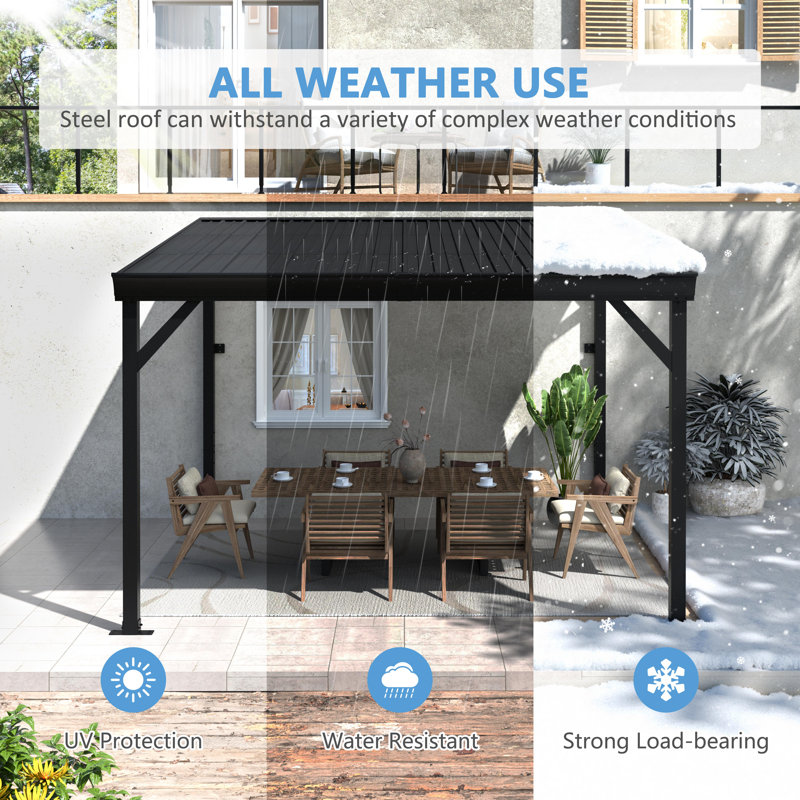10'W x 8'D Manual Slope Patio Awning in Black