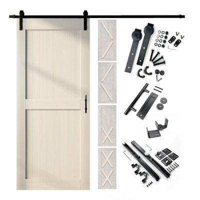Paneled Wood 5 - in - 1 Design Painted 84 in Barn Door with Installation Hardware Kit