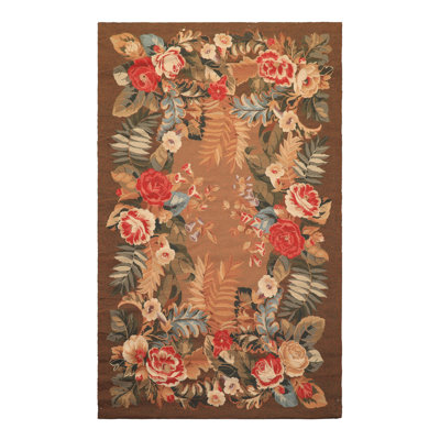 Tapis floral traditionnel rouge en laine tissé à la main 4 x 6 pi 5 po