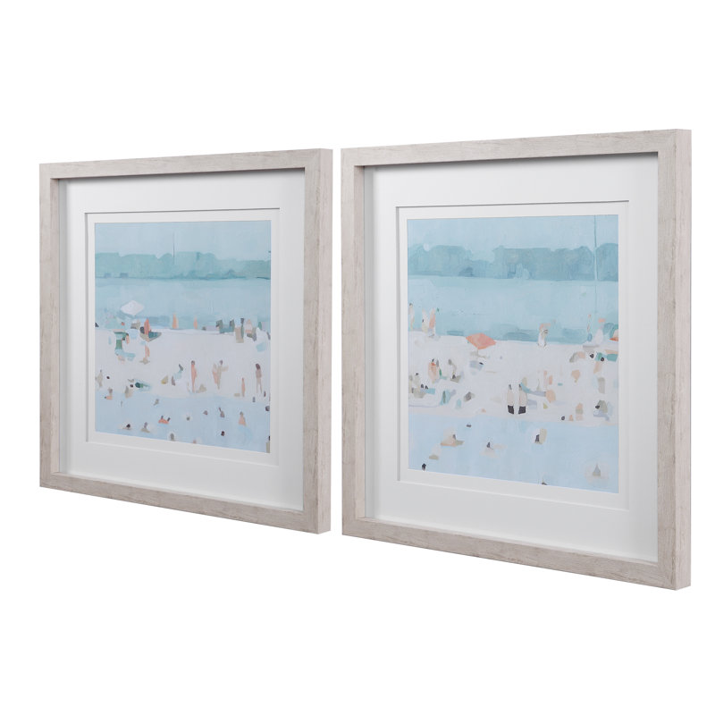 'Sea Glass Sandbar' 2 Piece Framed Painting Set