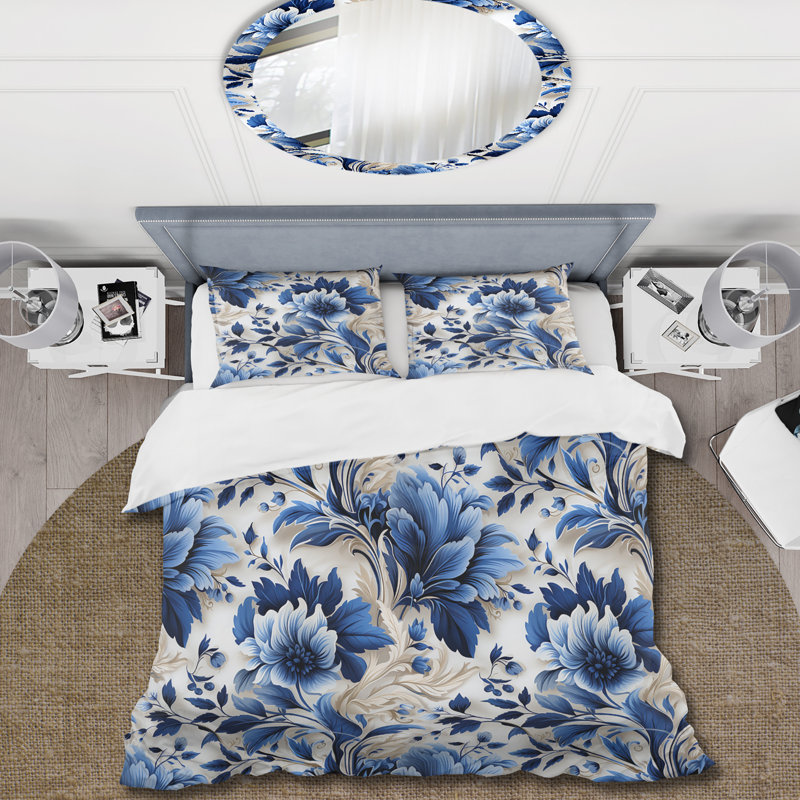 Cobalt Blue Acanthus Leaves Victorian Pattern I - Ensemble de housse de couette à motif floral