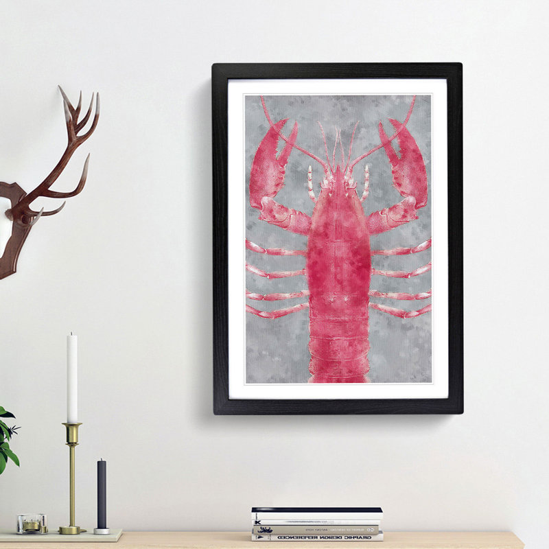 The Pink Lobster - Picture Frame Painting Print, 63cm H x 45cm W x 2cm D, Black Framed