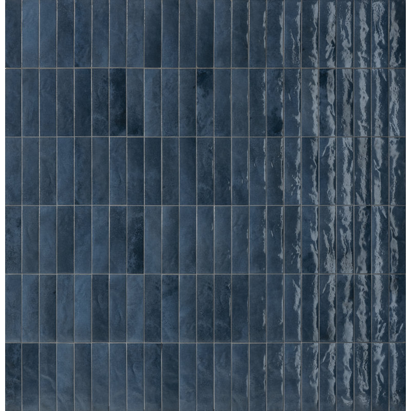 Miniature Soda 2.5" x 9.5" Zellige Porcelain Italian Tiles, Navy Blue