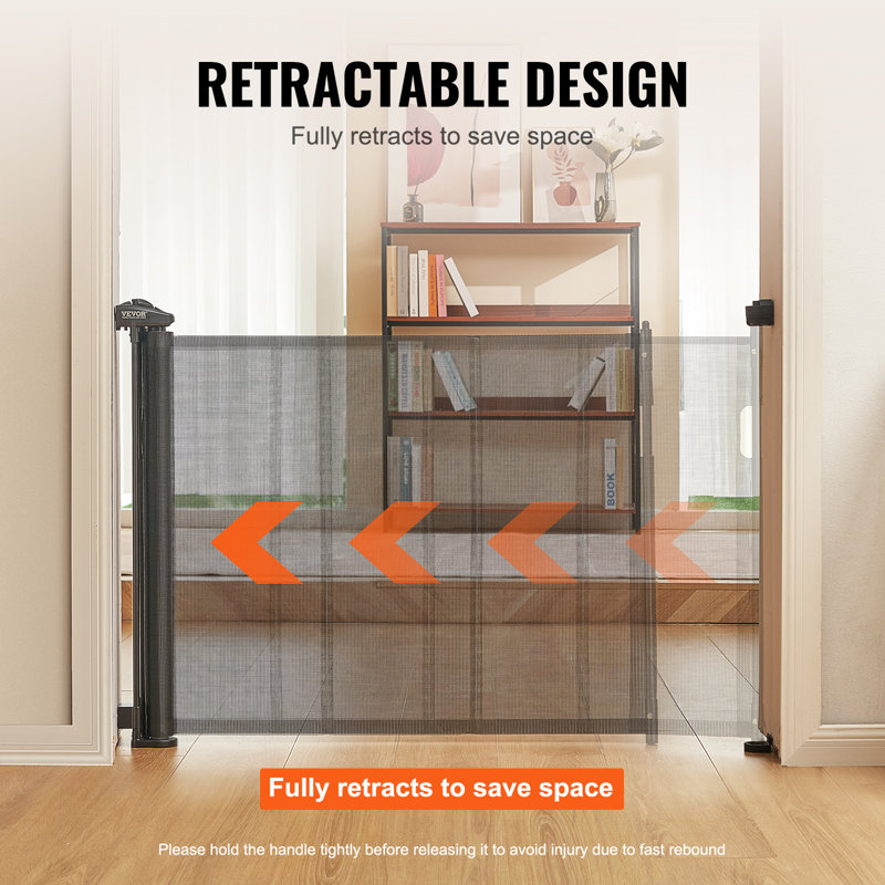 Black Retractable Plastic Stairway Safety Gate