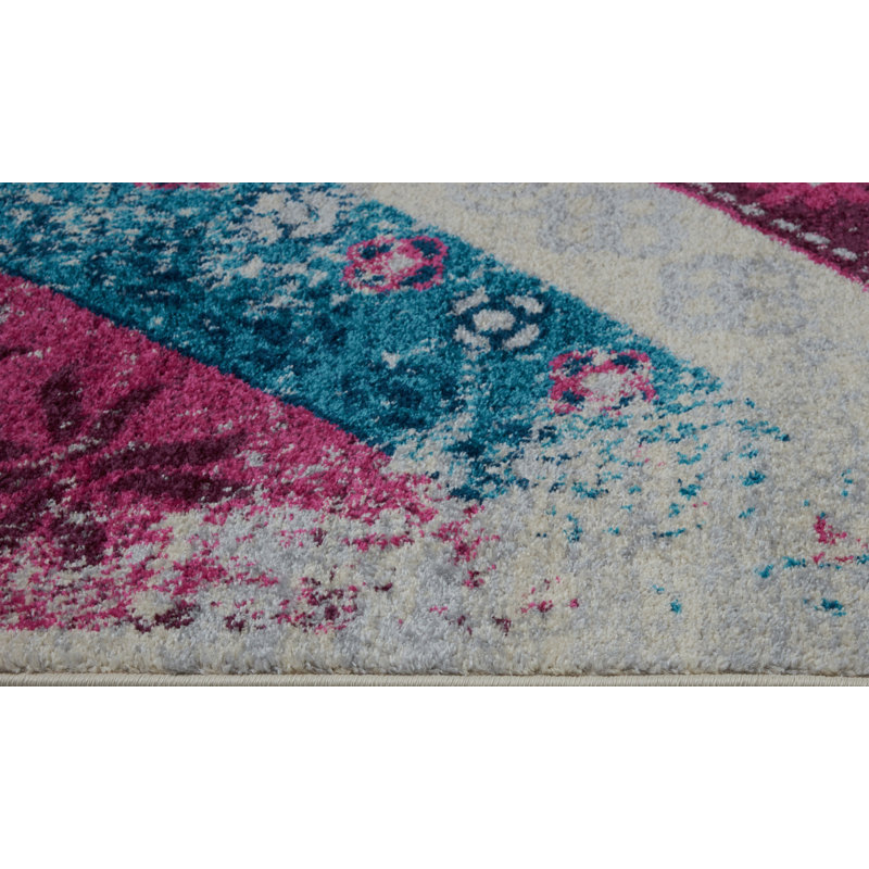 Mauve abstrait/tapis décoratif bleu Shapiro, Rectangle 2 pi 7 po x 9 pi 10 po