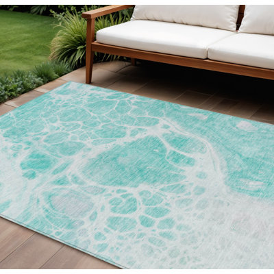 Tapis bleu sarcelle et ivoire nautique 8 pi x 10 pi