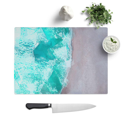 Tempered Glass Waves on the Beach Cutting Board
