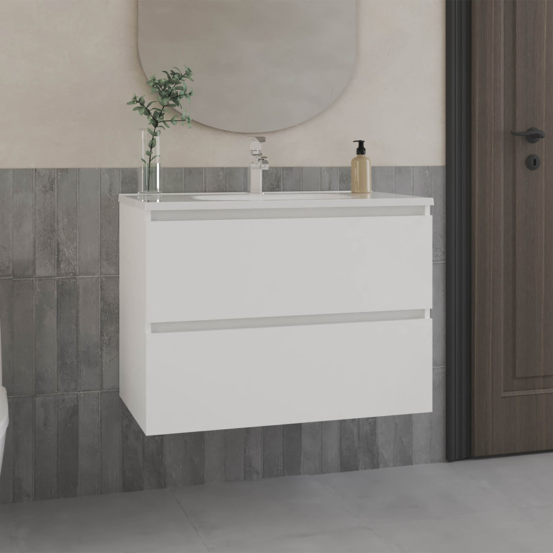 Armoire de salle de bain Opalo, avec deux tablettes et rangement ouvert, blanc, Blanc