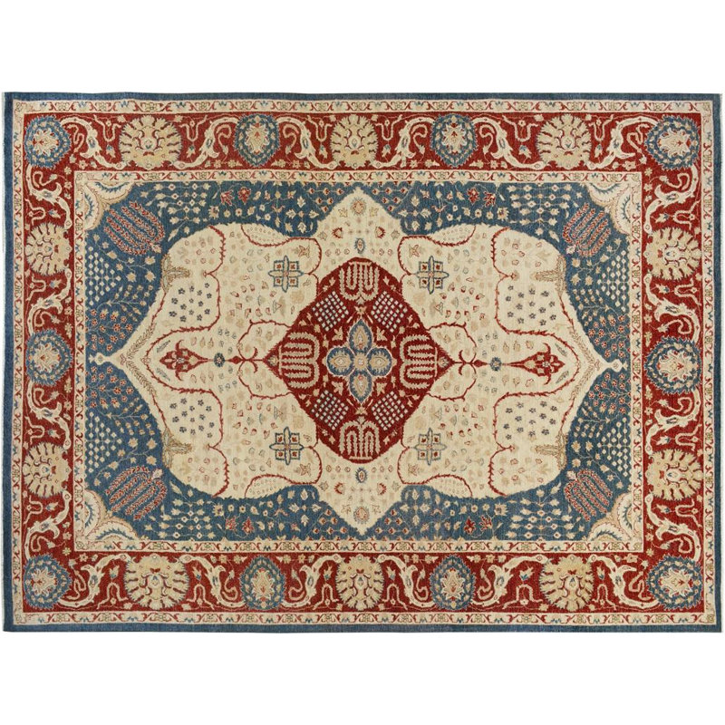 Tapis rouge / bleu en laine noué à la main Dalena