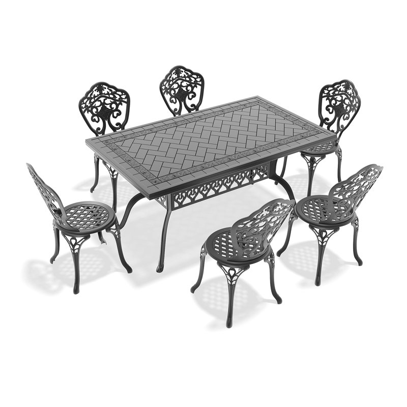 Ensemble de meubles de salle à manger en fonte d'aluminium toutes saisons avec cadre noir, 6