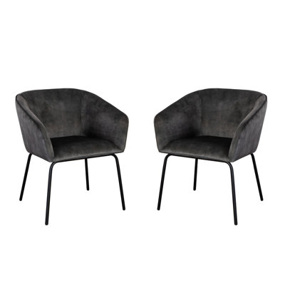 Ensemble de (2) chaises de salle à manger Avery en velours gris texturé avec pieds en métal noir