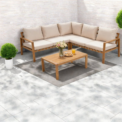 Canapés de patio peu encombrants, ensemble moderne de grain de bois en aluminium pour la maison