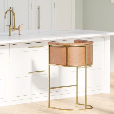 Tabouret de bar de 31 pouces avec tabouret brun, boîte enveloppante, mousse souple et repose-pieds incurvé pour les barres de cuisine modernes avec siège en cuir de 31 po, base en métal, glissières réglables et espaces transitionnels