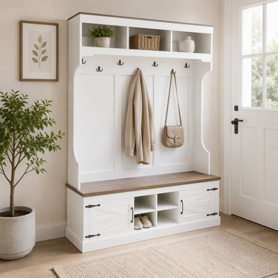 Farmhouse Hall Tree with Bench and Shoe Storage