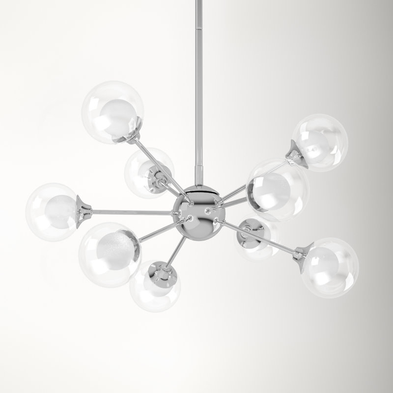 Optimist 9 Light Metal Dimmable Sputnik Chandelier, Polished Chrome