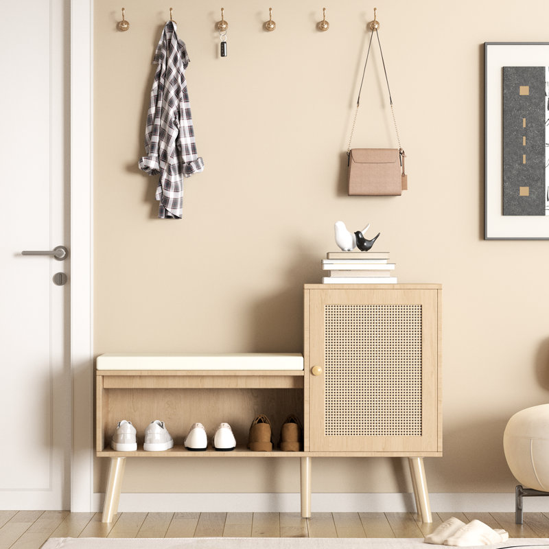 Practical 21 Shoe Bench With Removable Cushion And Storage Rack Adjustable Shelves
