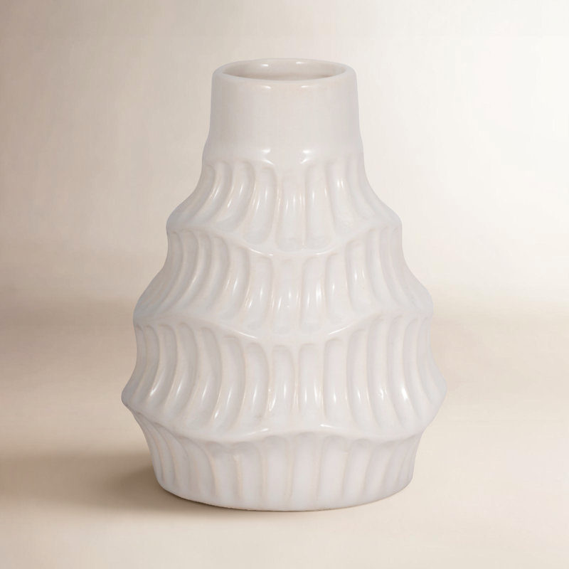 Textured Sculpted Stoneware Vase with Organic Silhouette and Modern Casual Design, 6" H x 5" W x 5" D