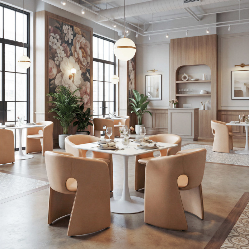 Chaise avec accoudoirs de salle à manger brun clair et beige