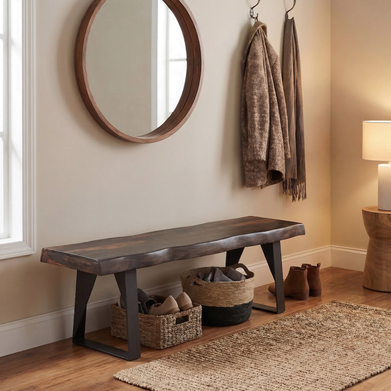 Chaliyah Solid Wood Bench, Walnut