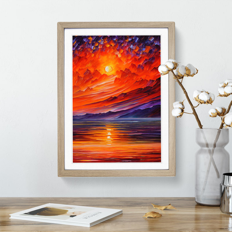 Ocean Sunset View No.4 - Single Picture Frame Print, 64cm H x 46cm W x 2cm D, Oak