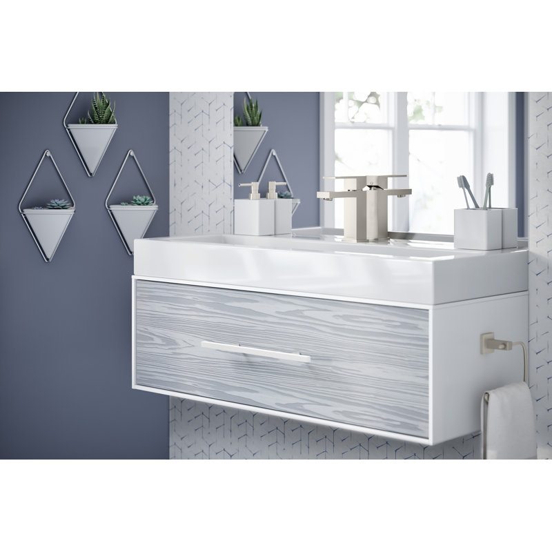 Robinet pour salle de bain à poignée simple avec bonde à poussoir Duro, Nickel satiné
