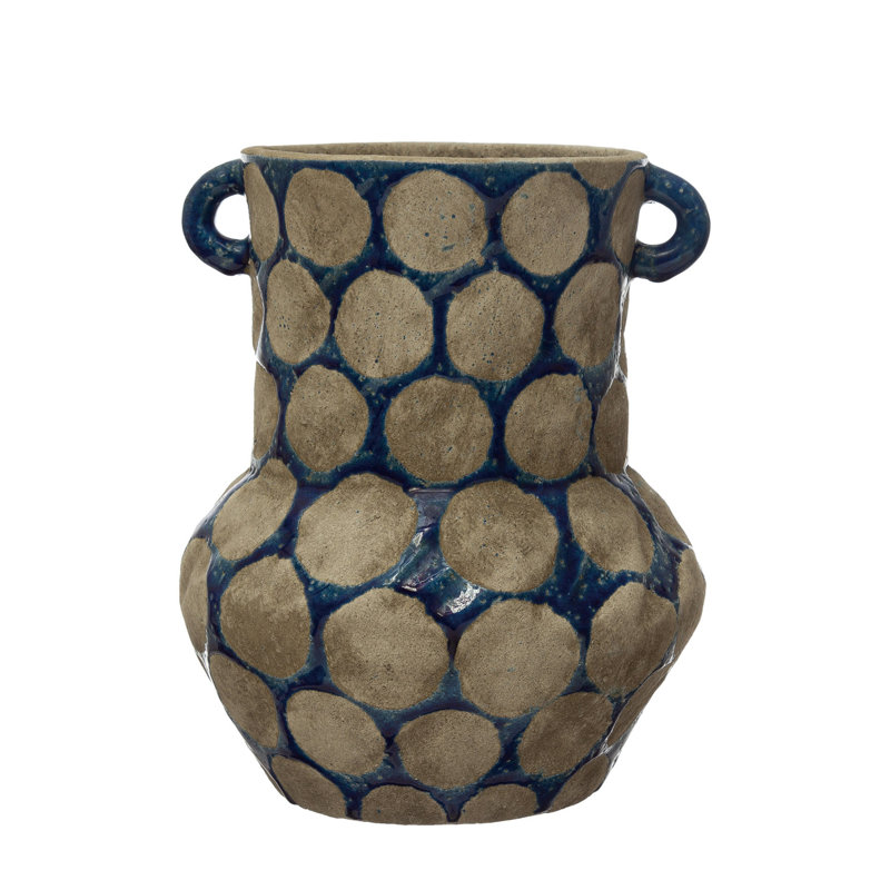 Terra-cotta Vase with Wax Relief Dots and Small Decorative Handles Dark and Cement