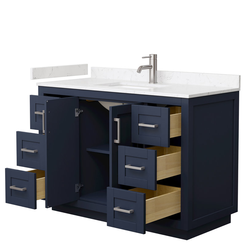 Miranda 48" Freestanding Single Bathroom Vanity with Cultured Marble Top, Carrara Cultured Marble, Brushed Nickel, Dark Blue
