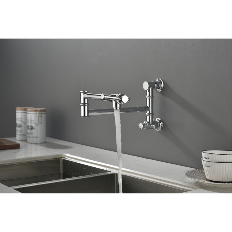 Modern Wall Mounted Pot Filler - Brass Construction, -Swiveling Arm, Quiet Water Supply, Corrosion Surface Faucet For Brass, Double Handle Operation, Steady Stream,