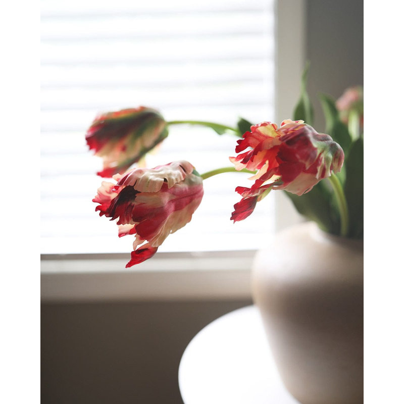Real Touch Lemon Parrot Tulip 27", White