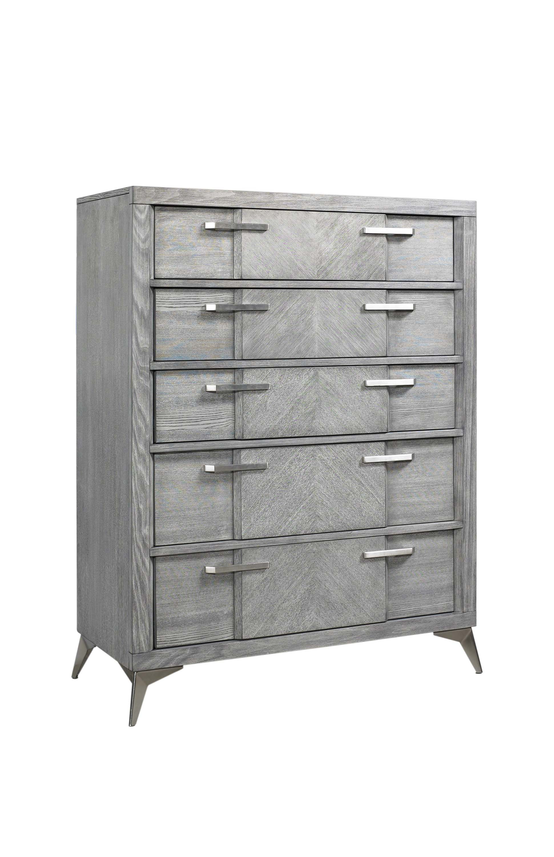 Brayden Studio® 5 Drawer Chest in Gray Book Matched Veneers | Wayfair