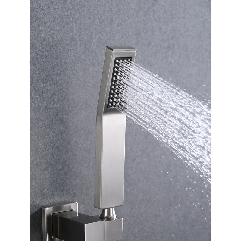 Système de douche combiné avec douche à main, pomme de douche de 16 pouces et bec de baignoire, Nickel brossé